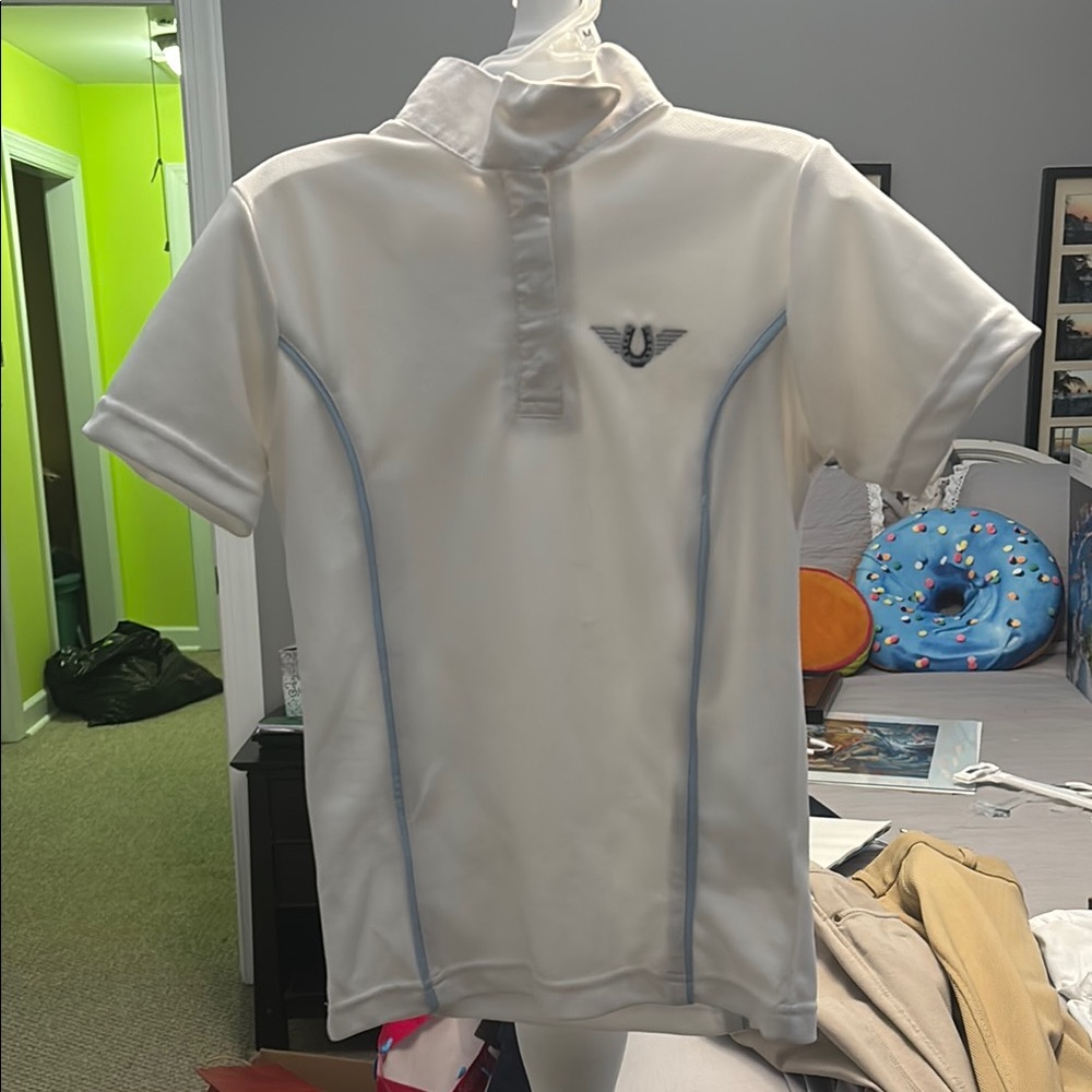 White Polo Shirt with Blue Accents